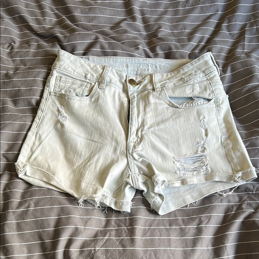American Eagle Outfitters White Jean Shorts Distressed Frayed Hem